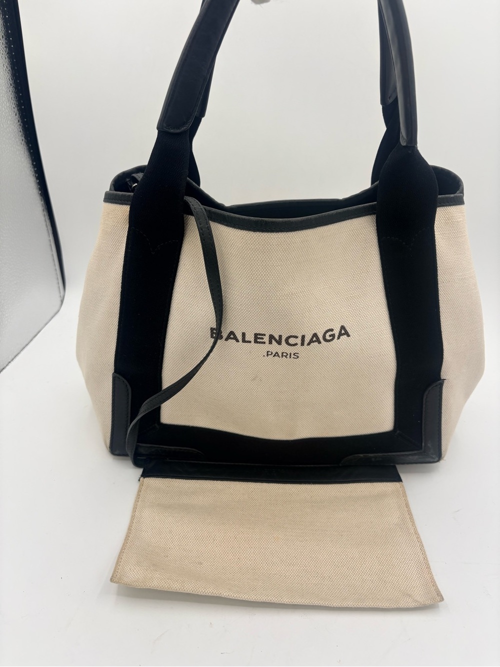 Balenciaga Cream Canvas Tote with Black Trim